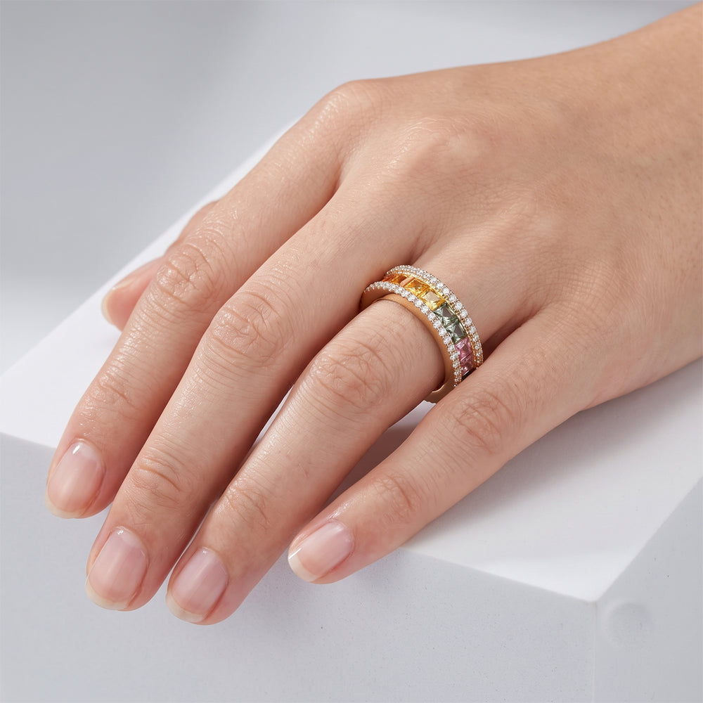 Multi Sapphire & Natural Diamond Wide Eternity Ring