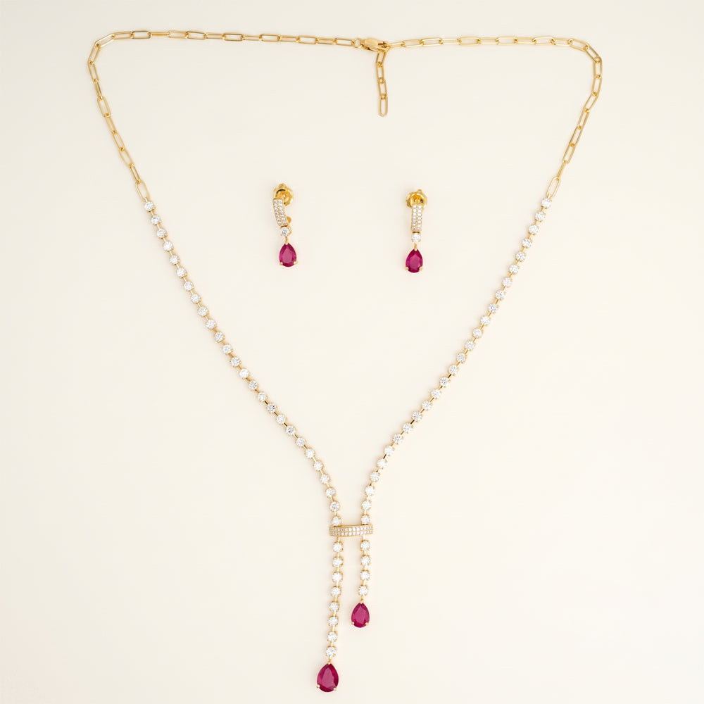 Ruby Lab Grown Diamond Necklace & Earring Set