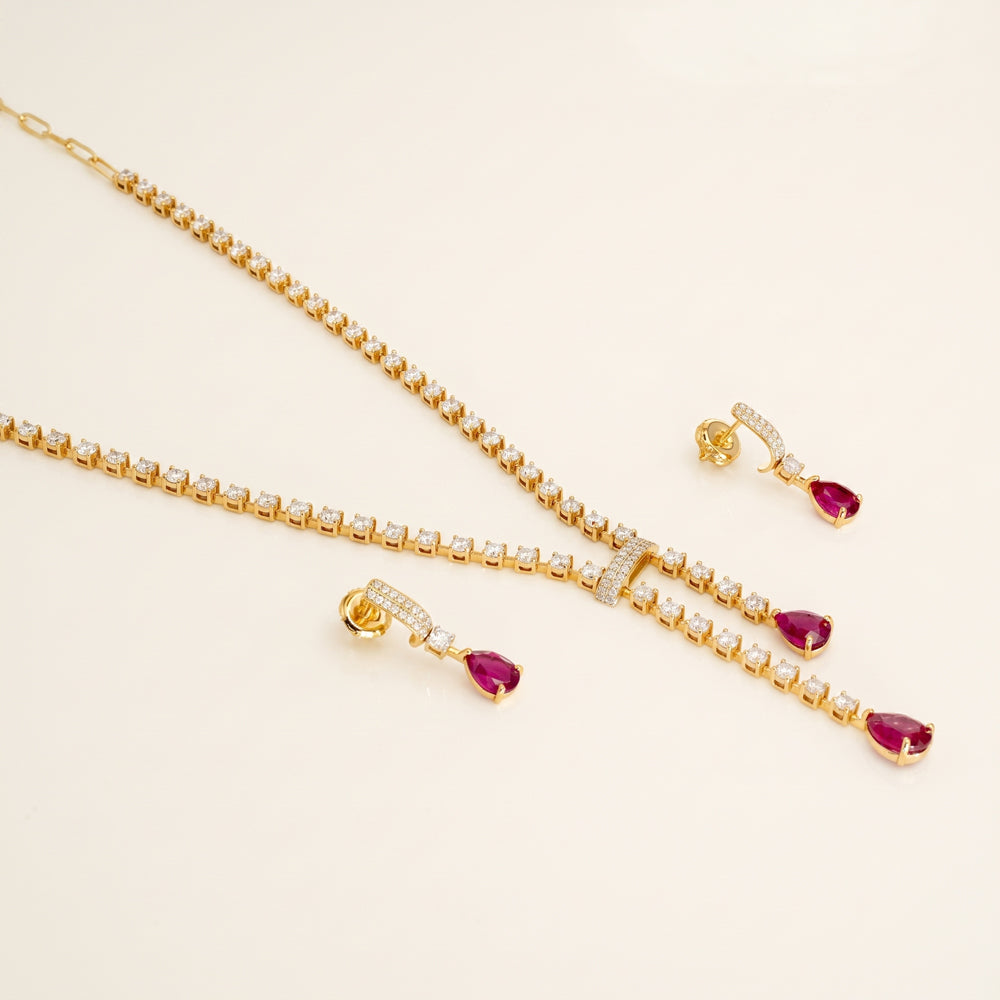 Ruby Lab Grown Diamond Necklace & Earring Set