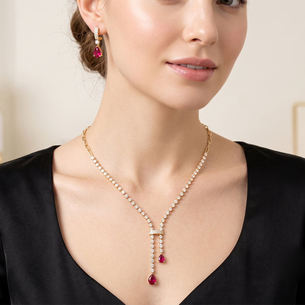 Ruby Lab Grown Diamond Necklace & Earring Set