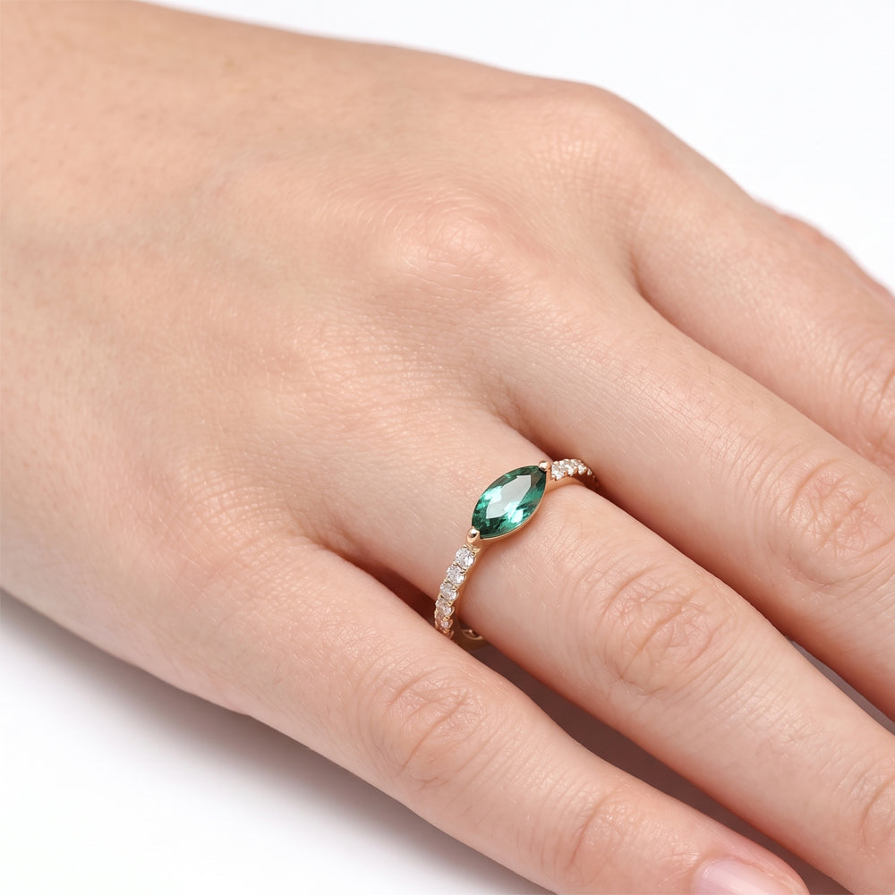 Green Tourmaline & Moissanite Engagement Ring