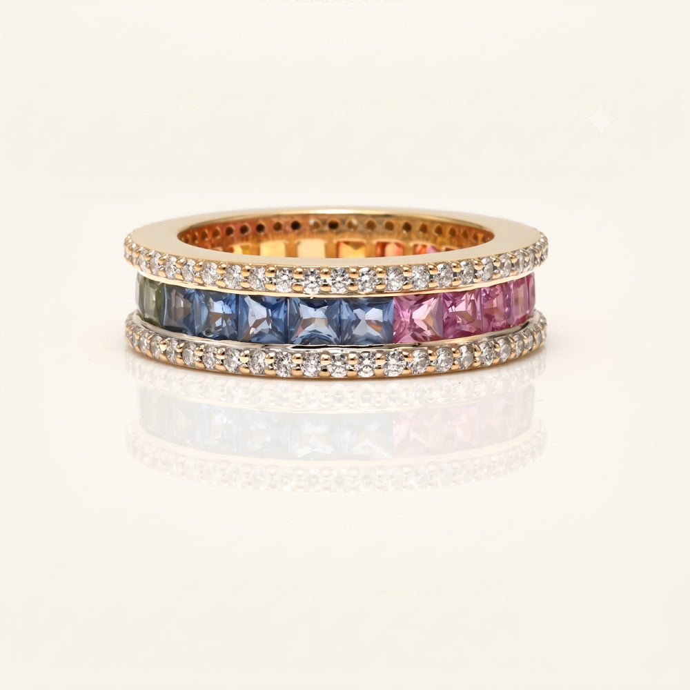 Multi Sapphire & Natural Diamond Wide Eternity Ring