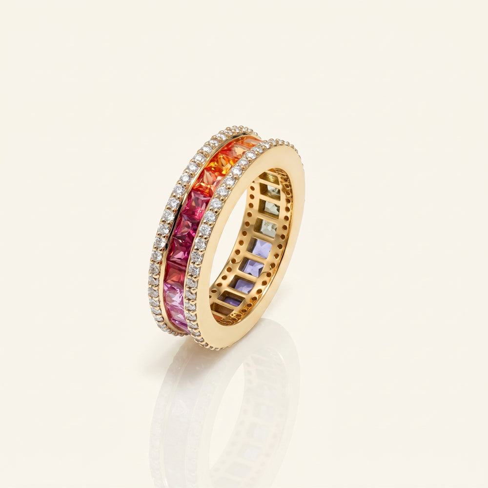 Multi Sapphire & Natural Diamond Wide Eternity Ring