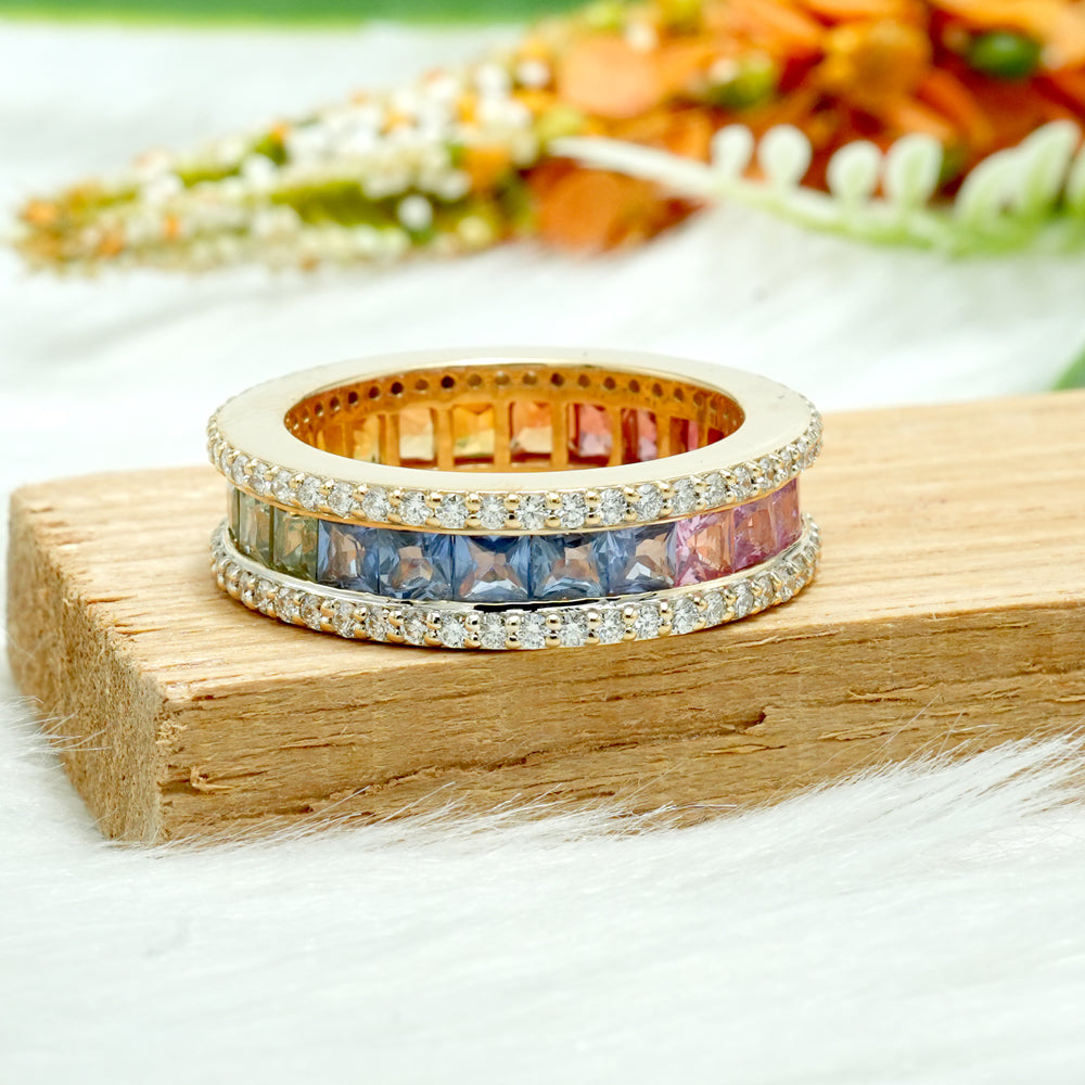 Multi Sapphire & Natural Diamond Wide Eternity Ring