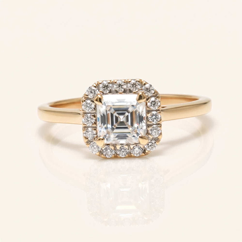 Asscher Moissanite Halo Engagement Ring