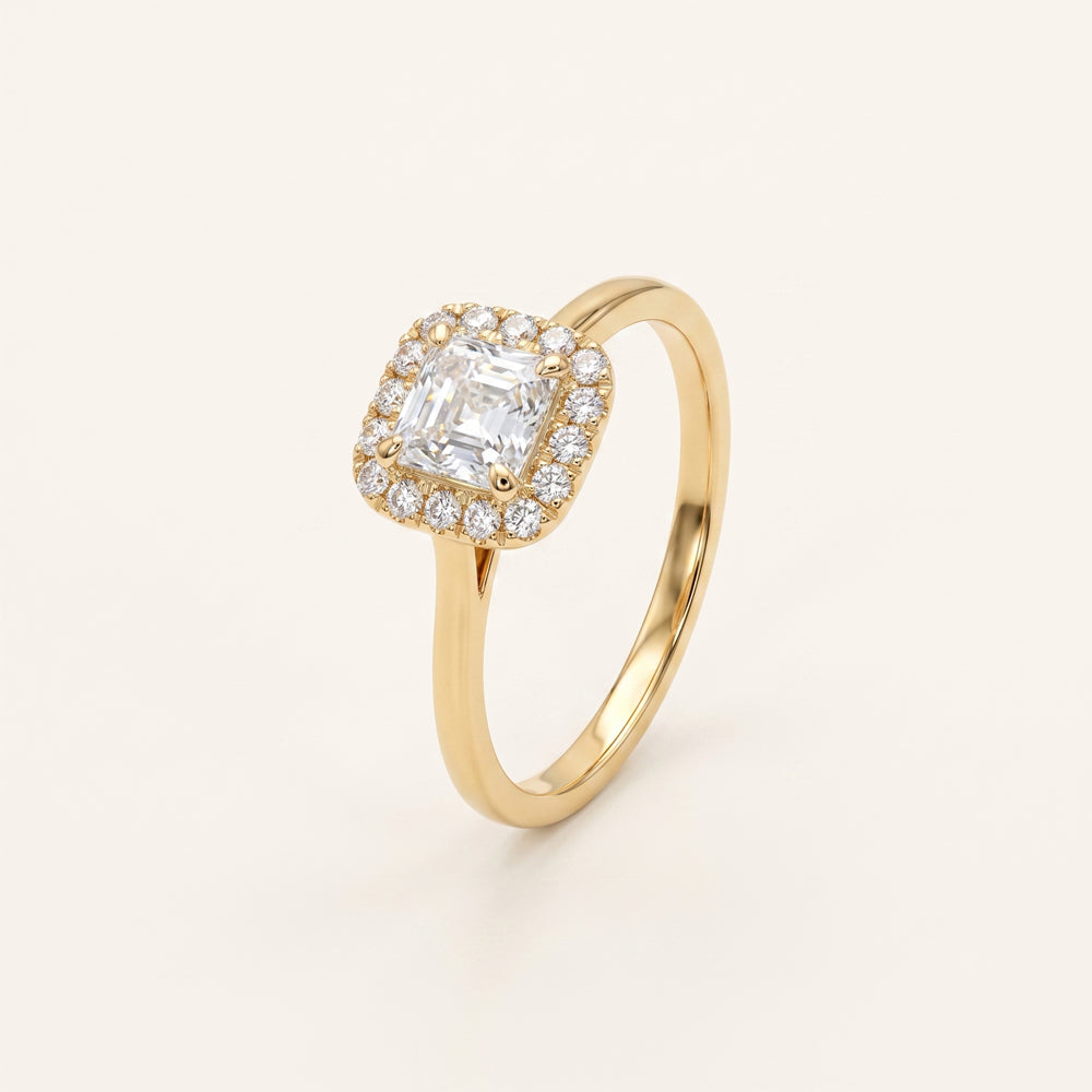 Asscher Moissanite Halo Engagement Ring
