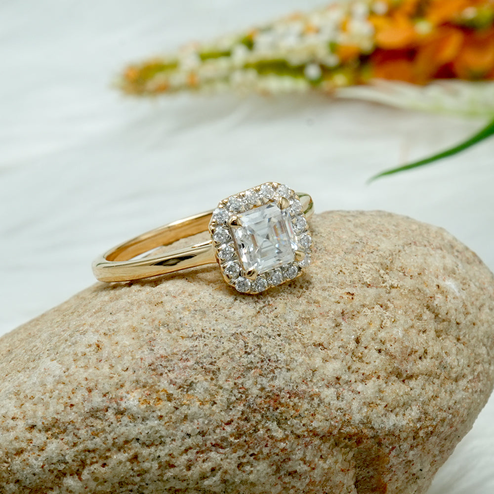 Asscher Moissanite Halo Engagement Ring