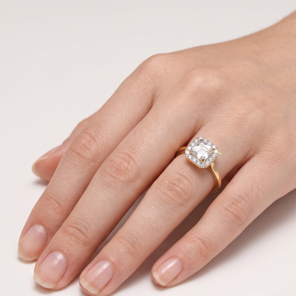 Asscher Moissanite Halo Engagement Ring
