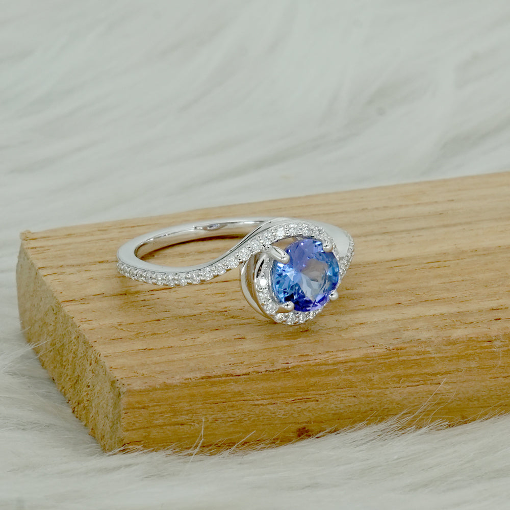 Tanzanite & Moissanite Swirl Engagement Ring