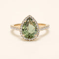 Green Tourmaline & Moissanite Halo Engagement Ring