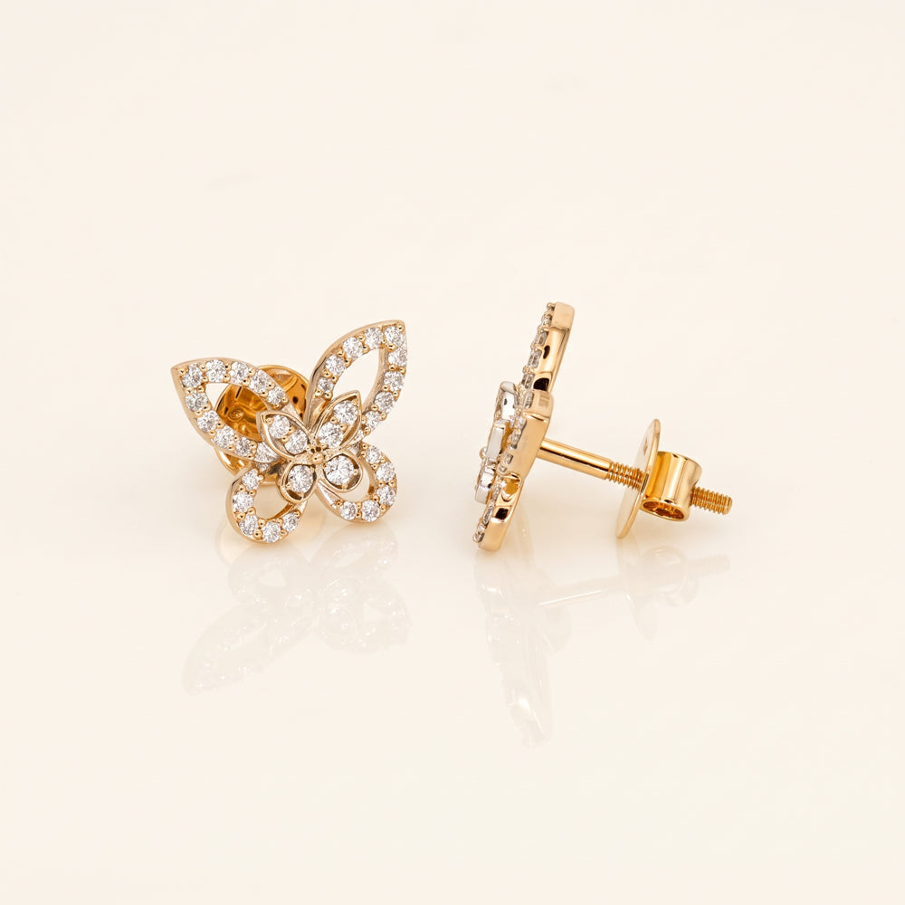 Natural Diamond Butterfly Stud Earrings
