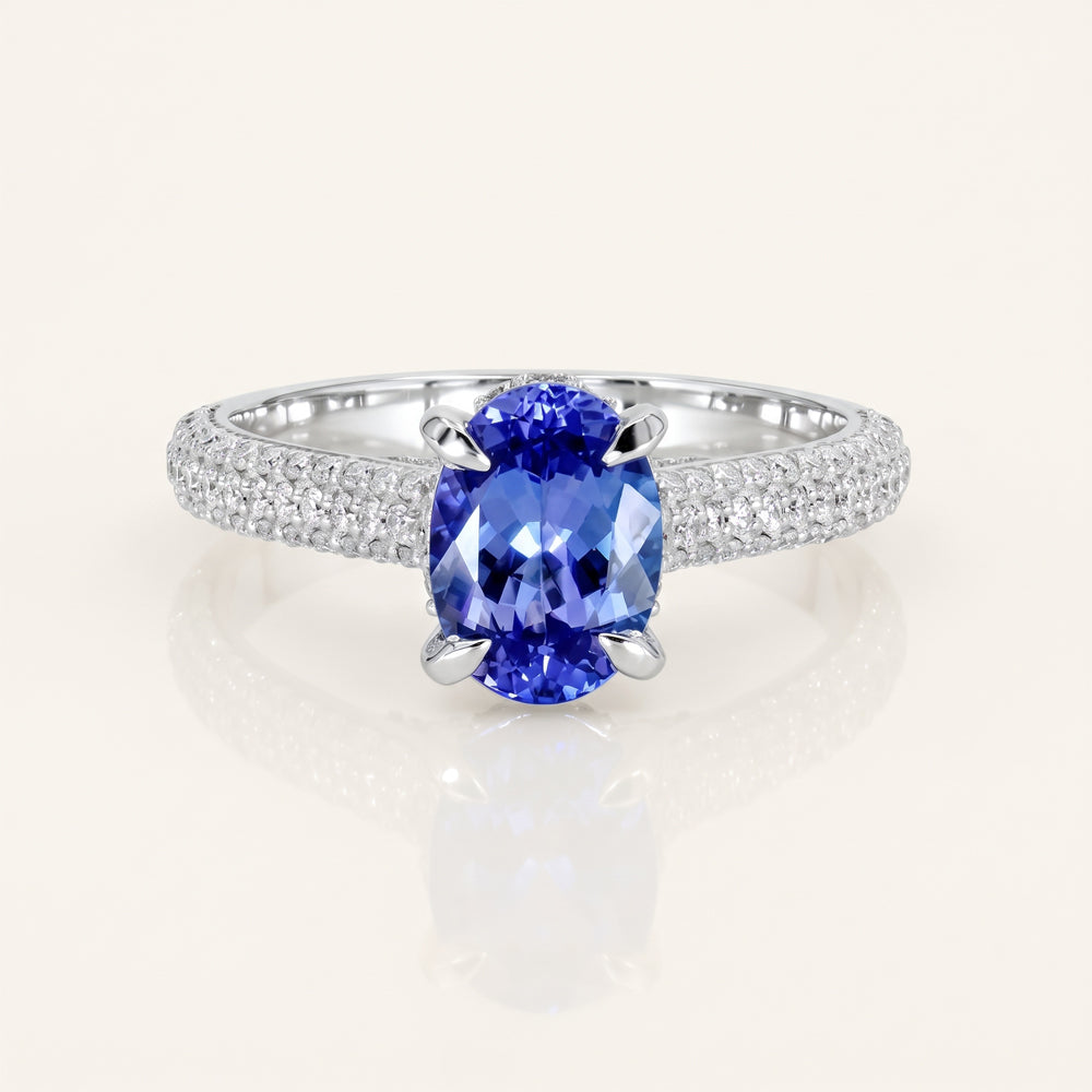 Tanzanite & Moissanite Pavé Engagement Ring