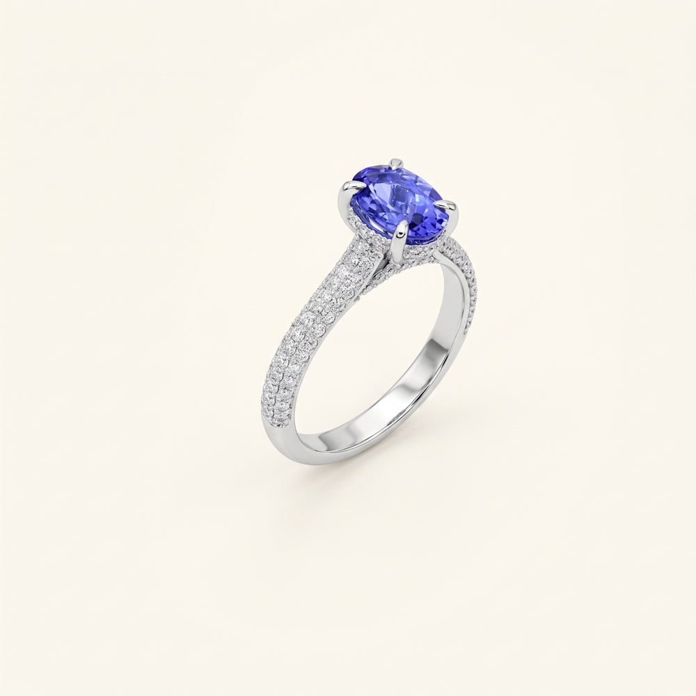 Tanzanite & Moissanite Pavé Engagement Ring