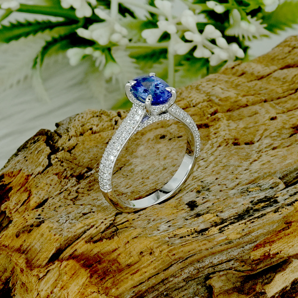 Tanzanite & Moissanite Pavé Engagement Ring