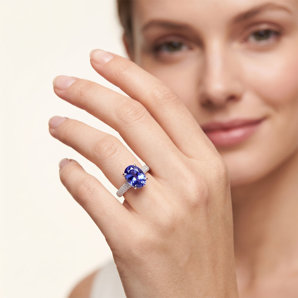 Tanzanite & Moissanite Pavé Engagement Ring