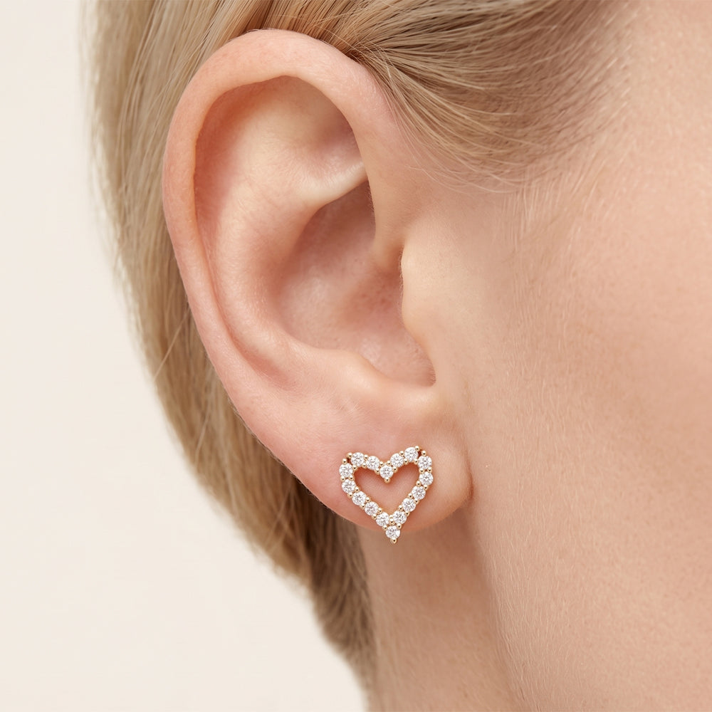 Natural Diamond Heart Stud Earrings