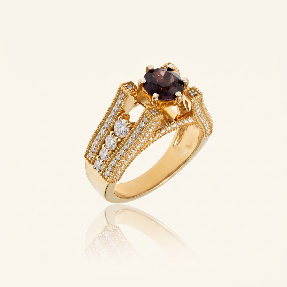 Spinel & Moissanite Ornate Cocktail Ring