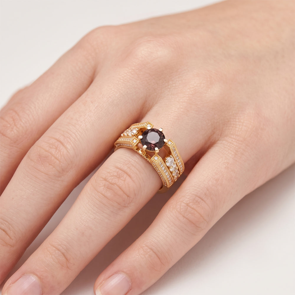 Spinel & Moissanite Ornate Cocktail Ring