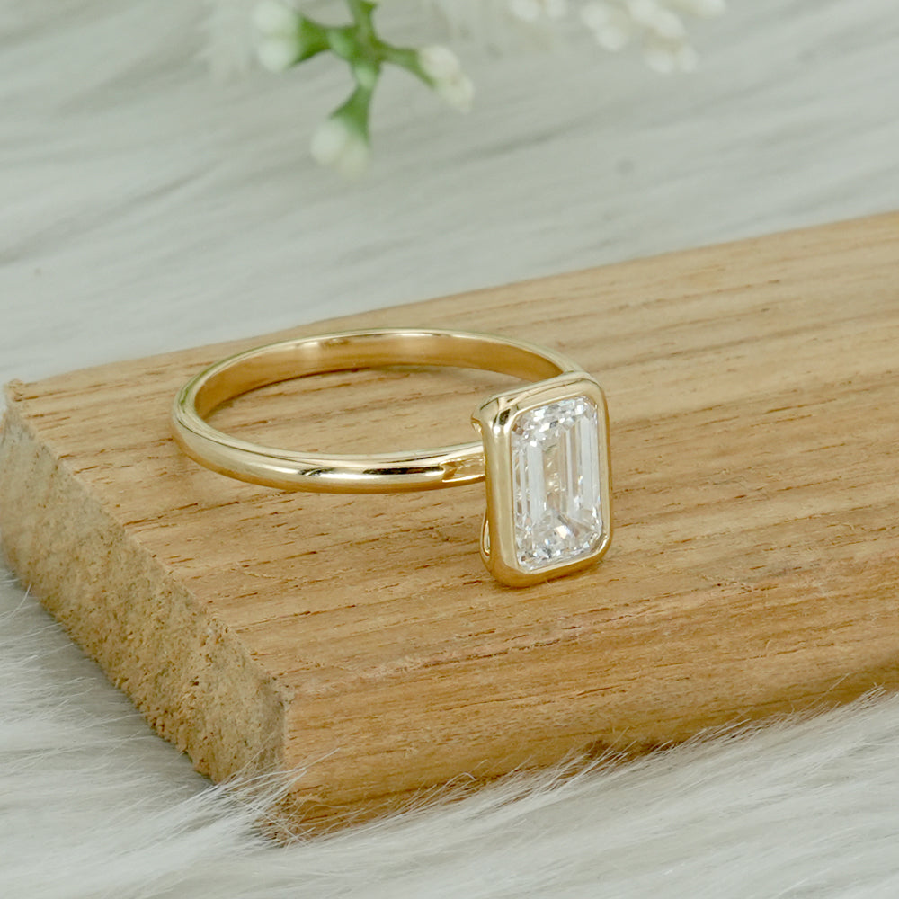 Emerald Cut Lab Grown Diamond Bezel Ring