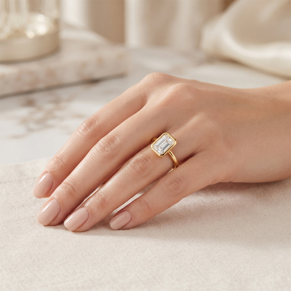 Emerald Cut Lab Grown Diamond Bezel Ring