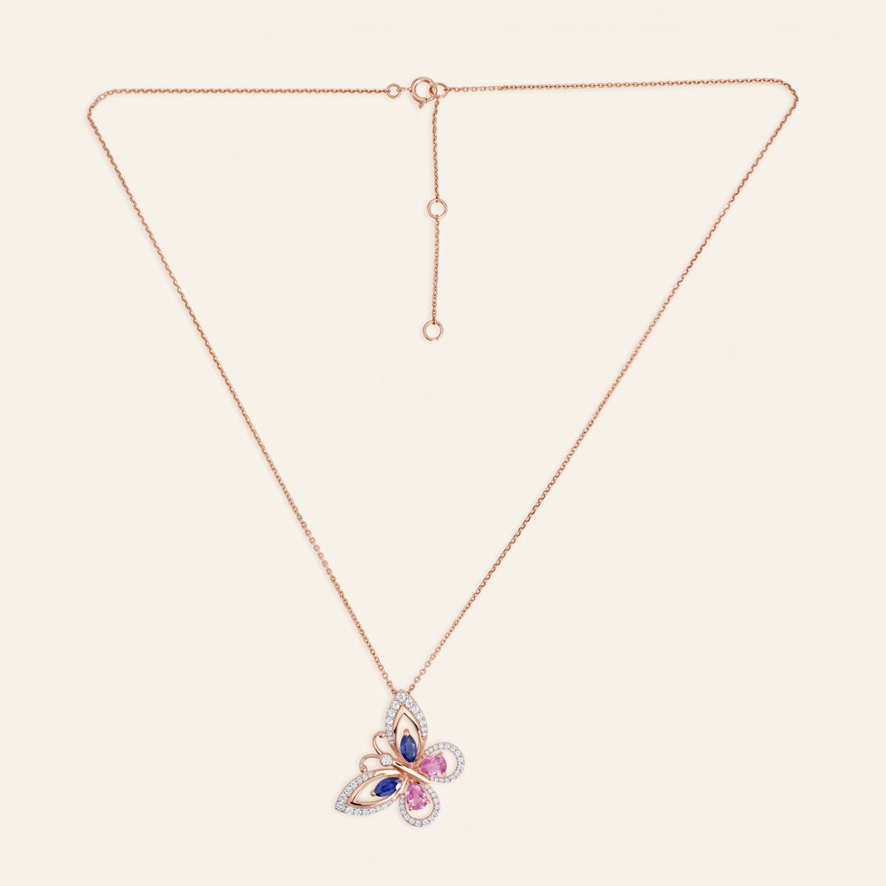 Sapphire & Lab Grown Diamond Butterfly Necklace