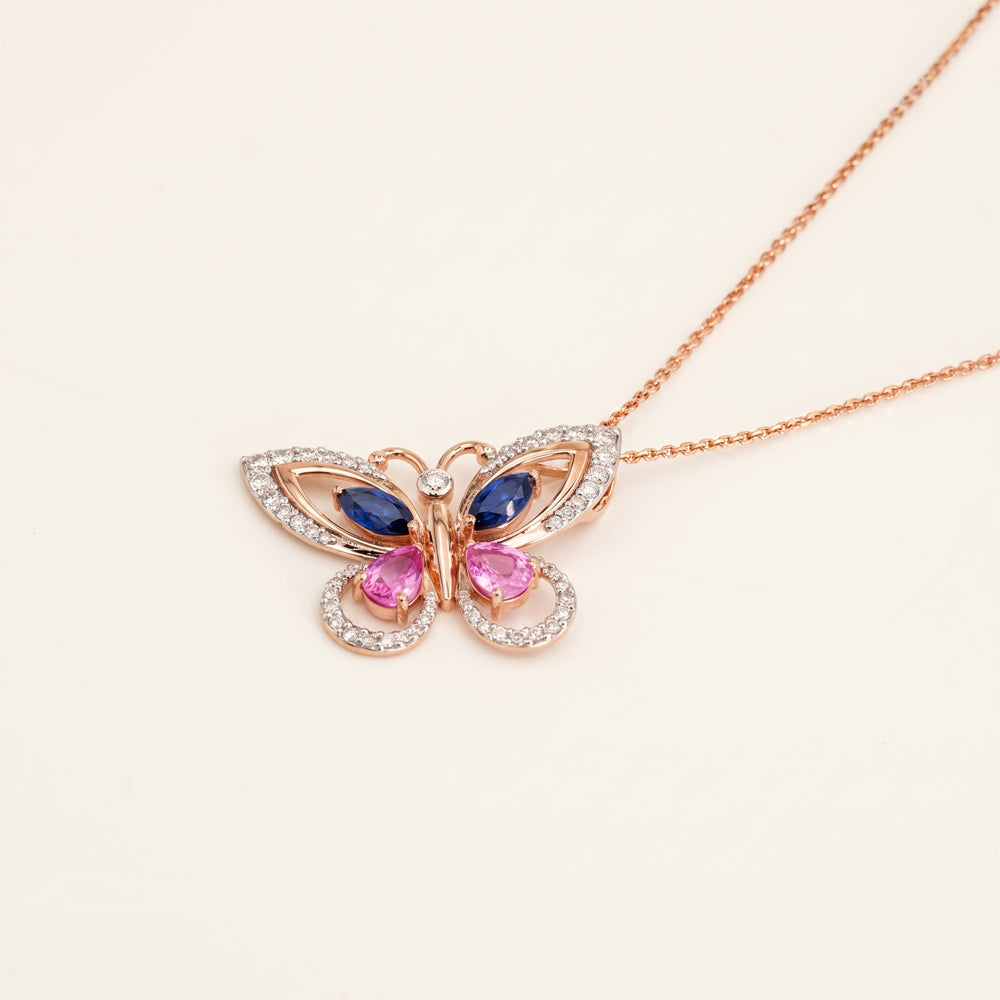 Sapphire & Lab Grown Diamond Butterfly Necklace