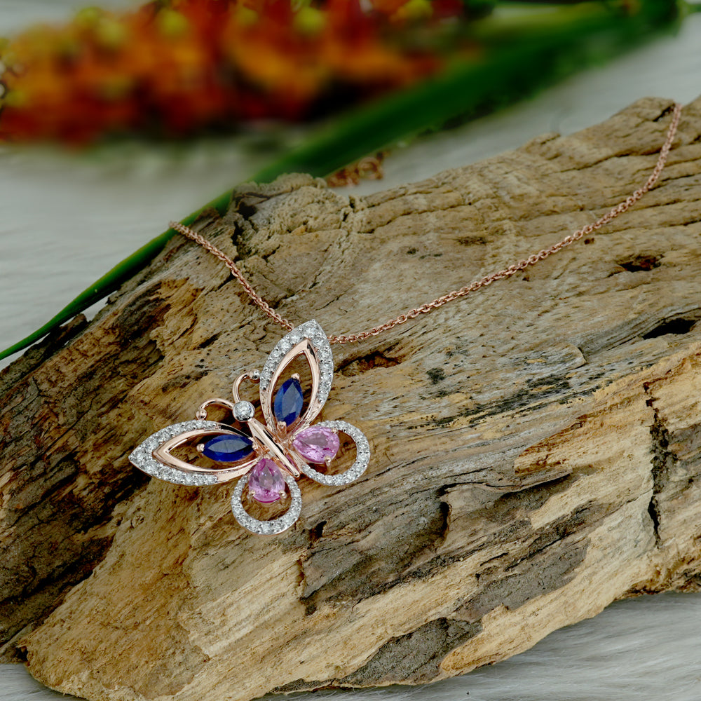 Sapphire & Lab Grown Diamond Butterfly Necklace