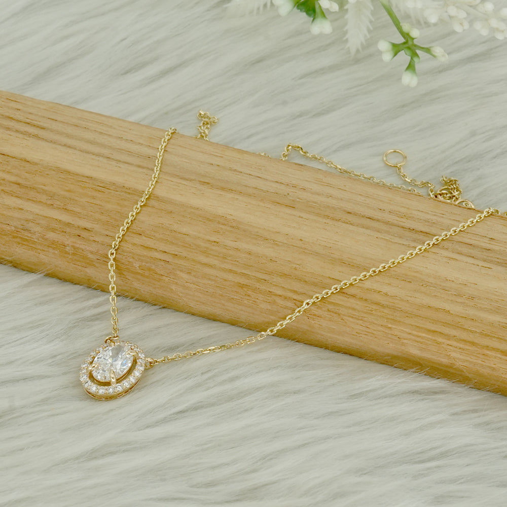 Oval Lab Grown Diamond Halo Necklace
