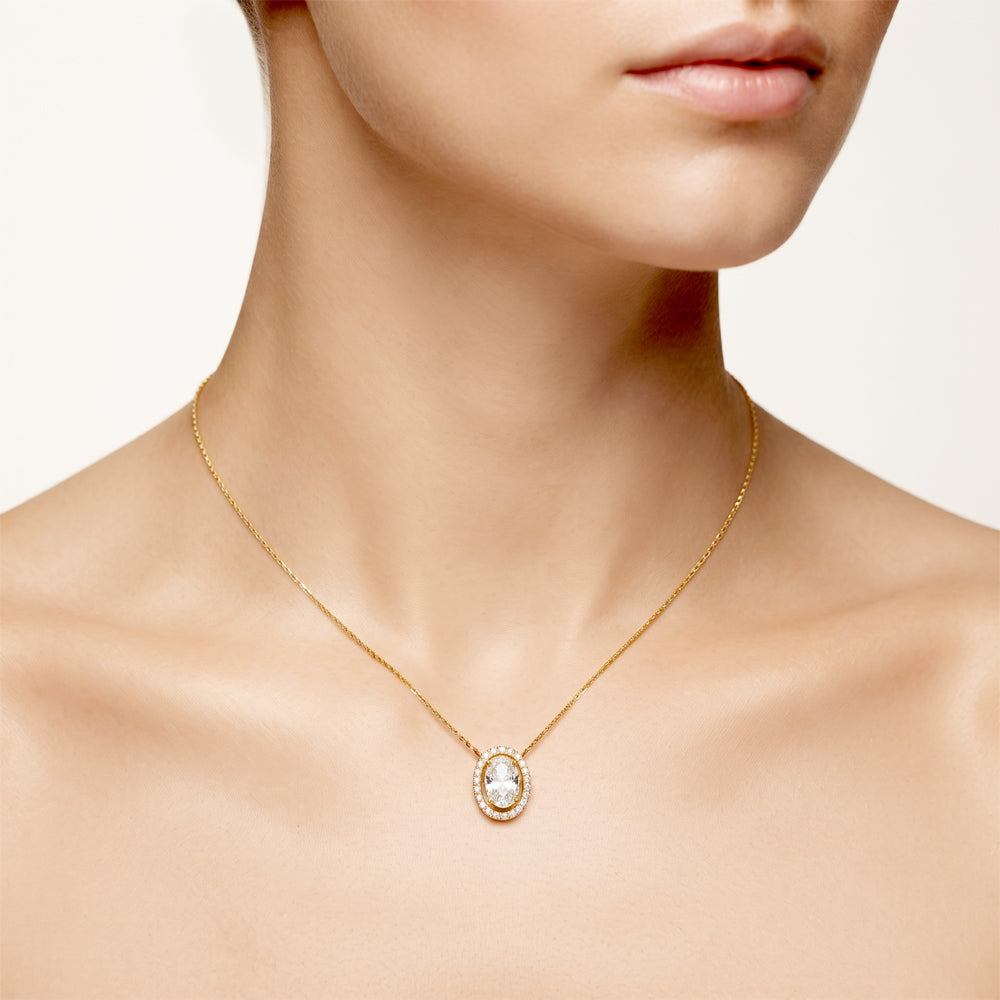 Oval Lab Grown Diamond Halo Necklace