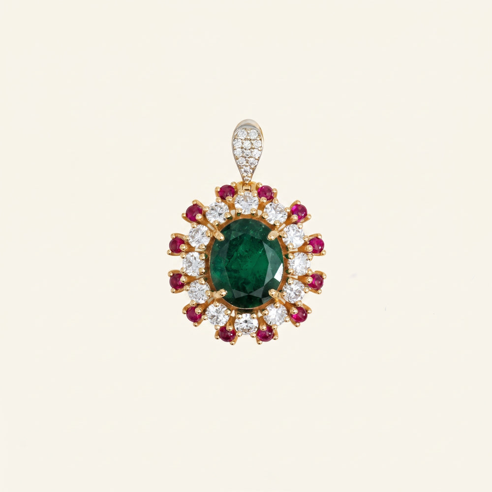 Emerald Ruby Lab Grown Diamond Halo Pendant