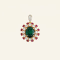 Emerald Ruby Lab Grown Diamond Halo Pendant