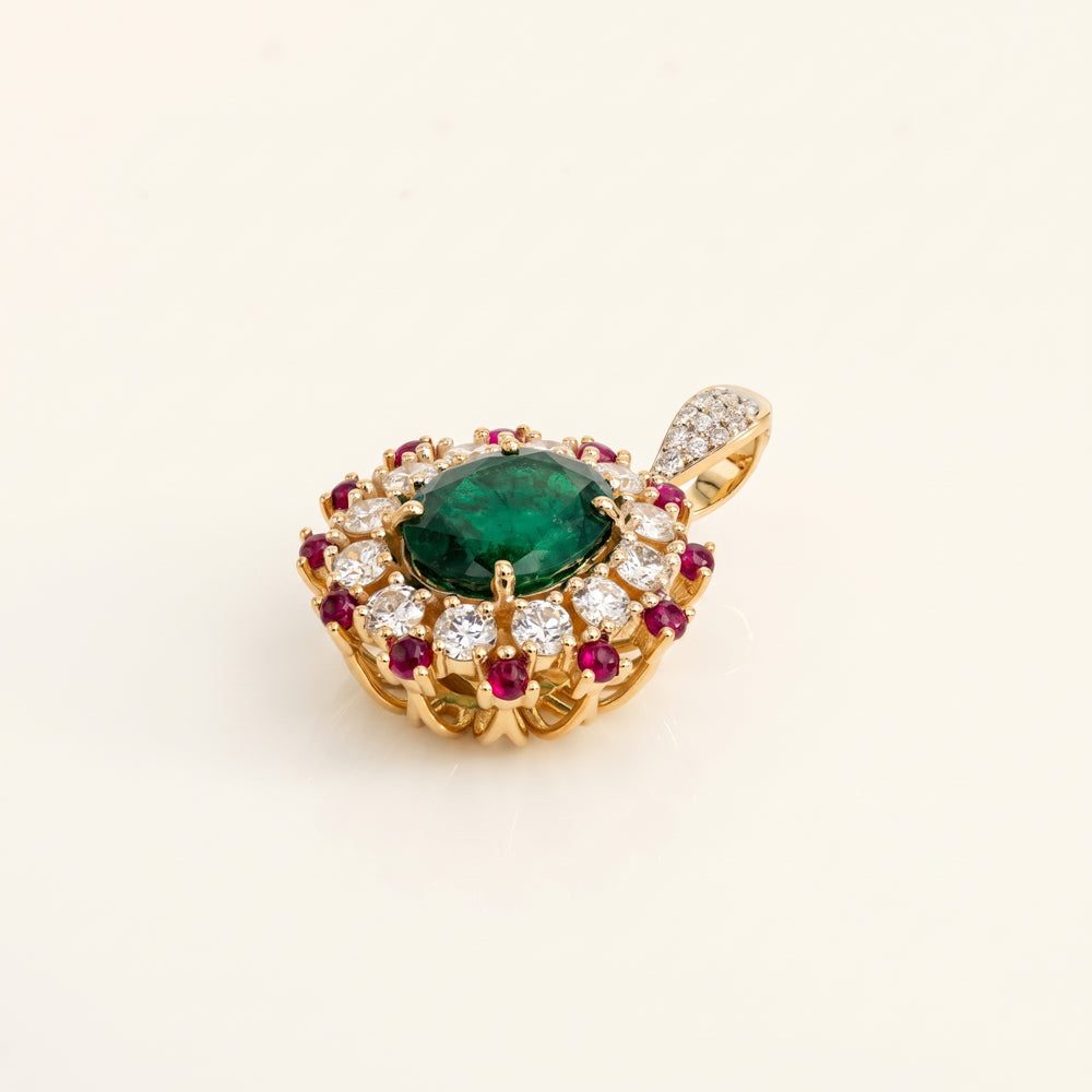Emerald Ruby Lab Grown Diamond Halo Pendant