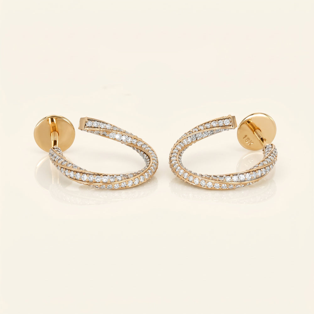 Natural Diamond Double Curve Hoop Earrings