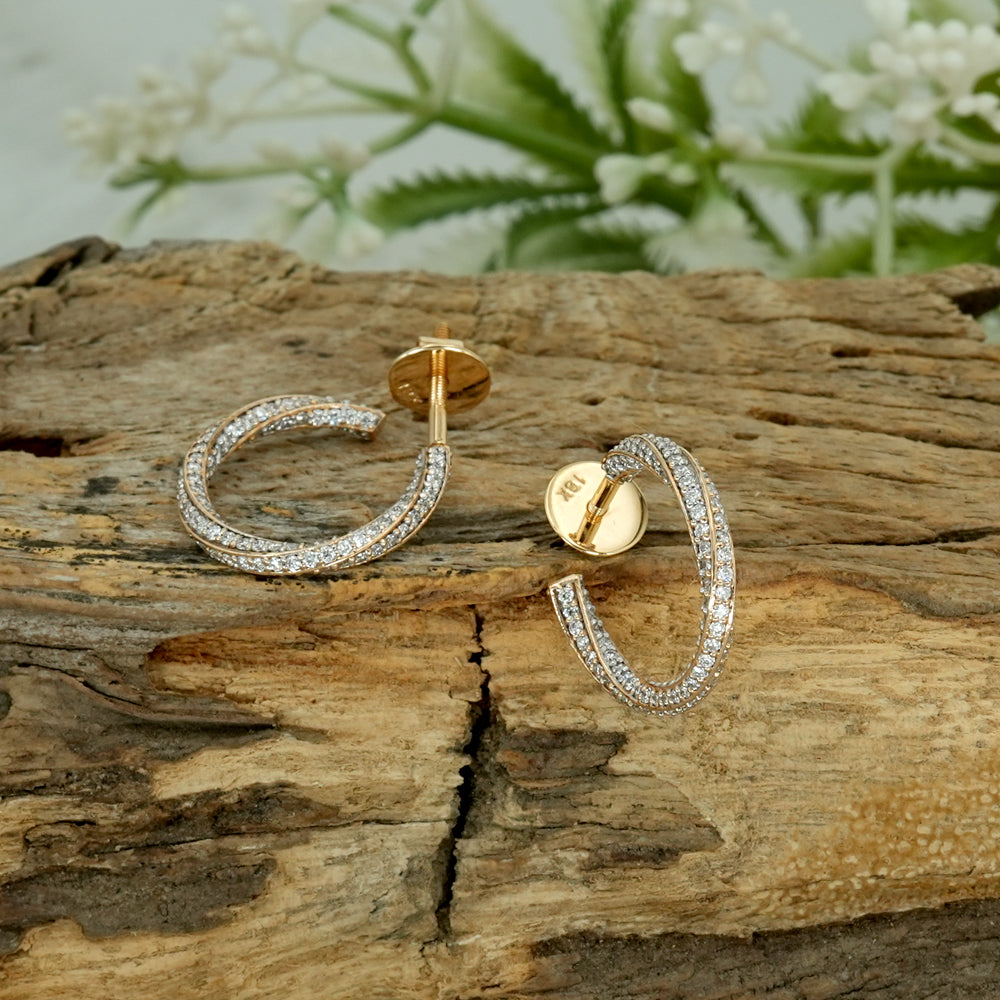 Natural Diamond Double Curve Hoop Earrings