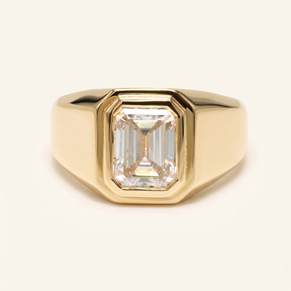 Emerald Cut Moissanite Signet Ring