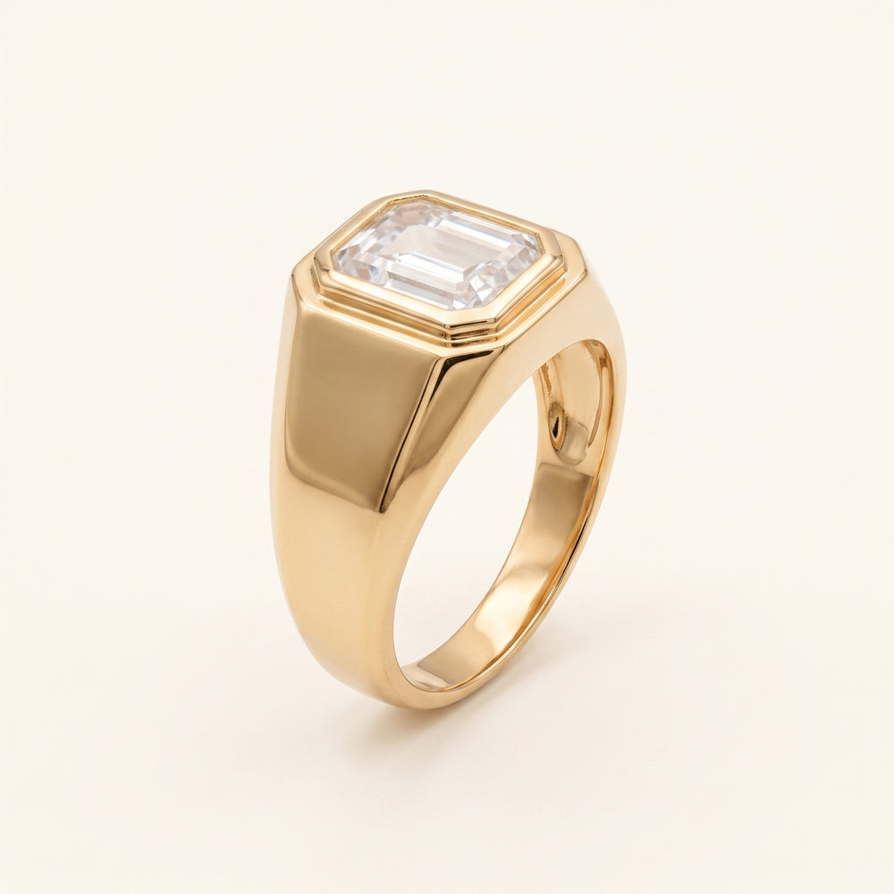 Emerald Cut Moissanite Signet Ring