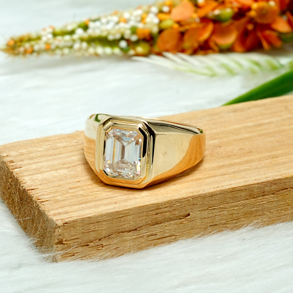 Emerald Cut Moissanite Signet Ring