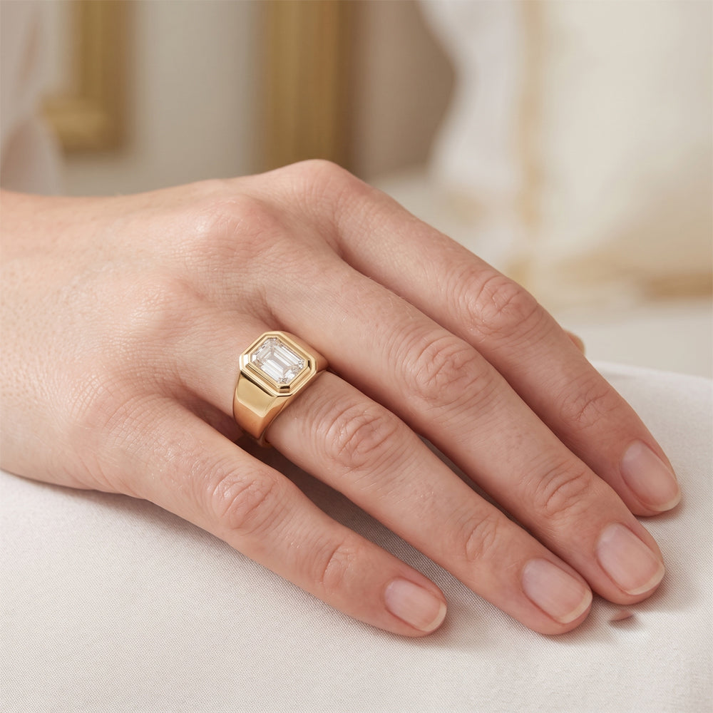 Emerald Cut Moissanite Signet Ring