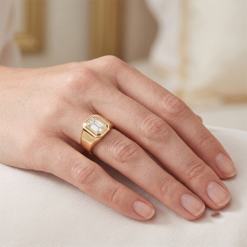 Emerald Cut Moissanite Signet Ring