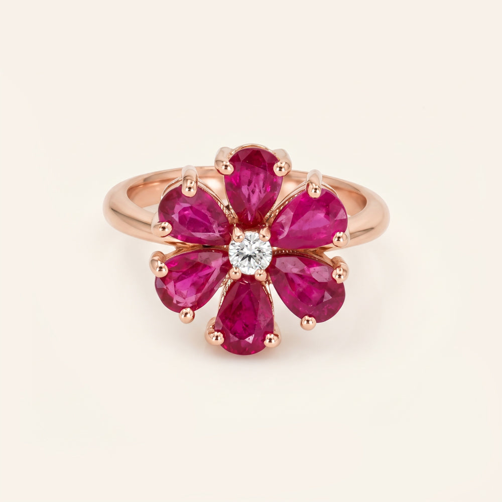 Ruby & Natural Diamond Flower Ring