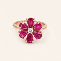 Ruby & Natural Diamond Flower Ring