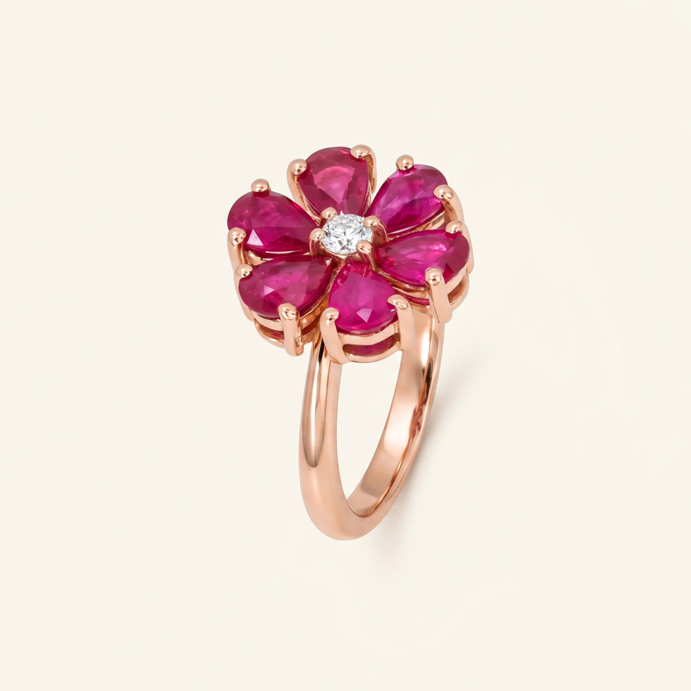 Ruby & Natural Diamond Flower Ring