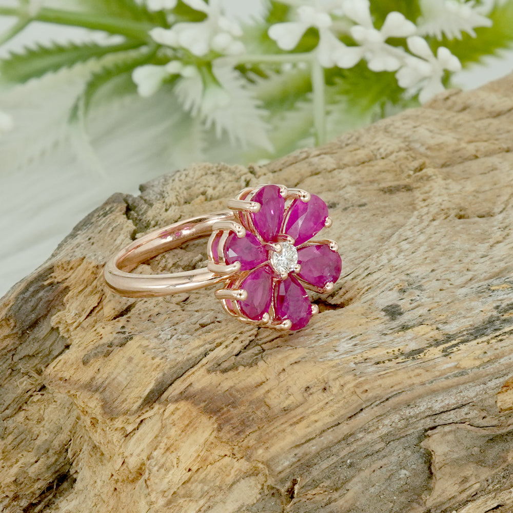 Ruby & Natural Diamond Flower Ring