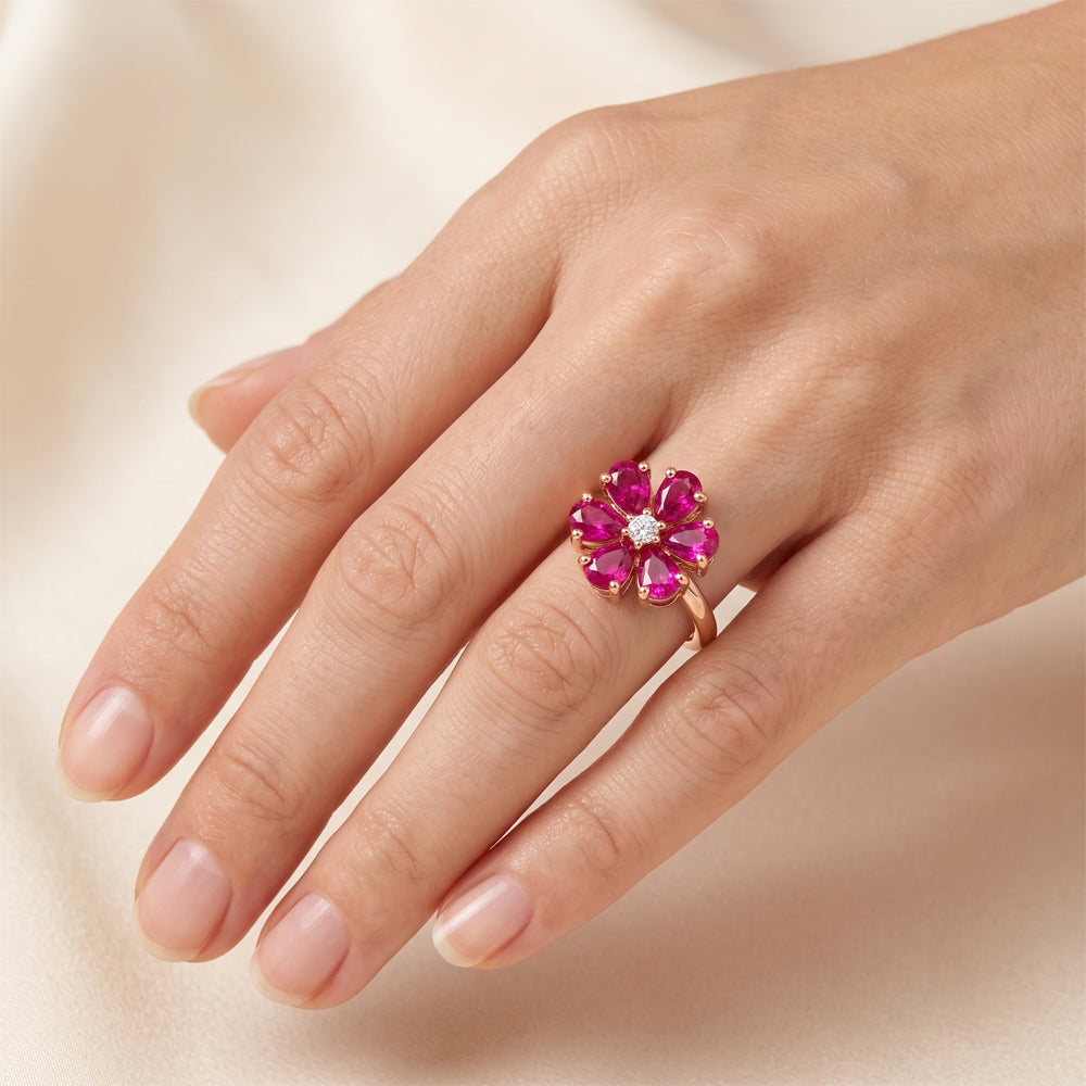 Ruby & Natural Diamond Flower Ring