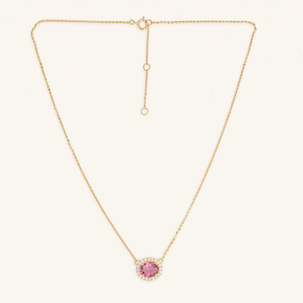 Rubellite & Natural Diamond Halo Necklace