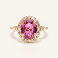 Rubellite & Natural Diamond Halo Engagement Ring