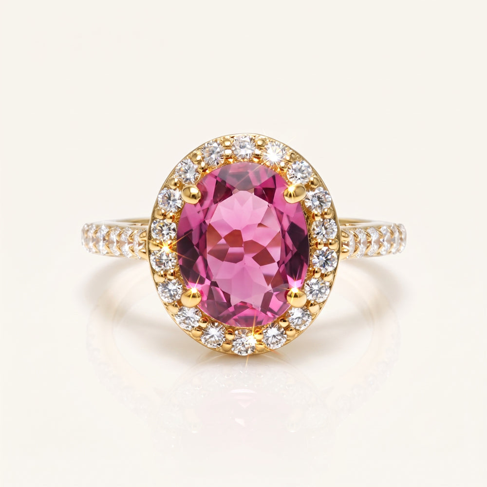 Rubellite & Natural Diamond Halo Engagement Ring