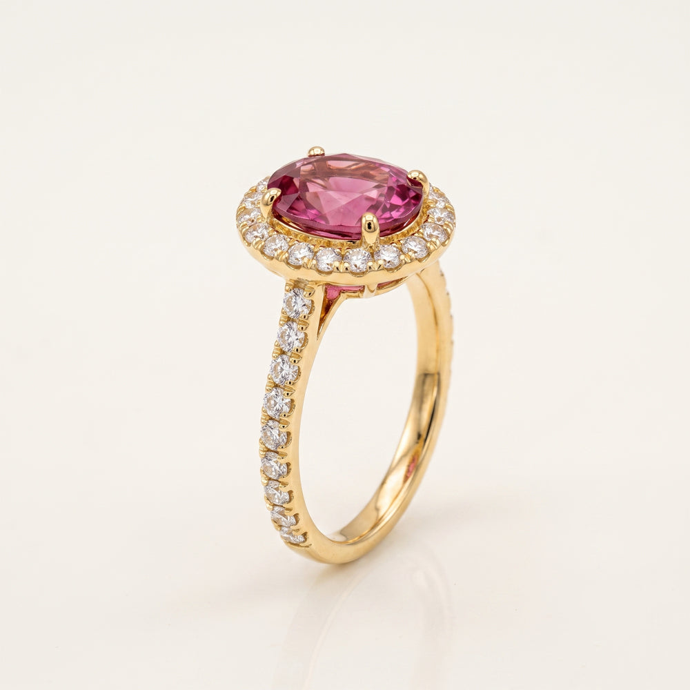 Rubellite & Natural Diamond Halo Engagement Ring