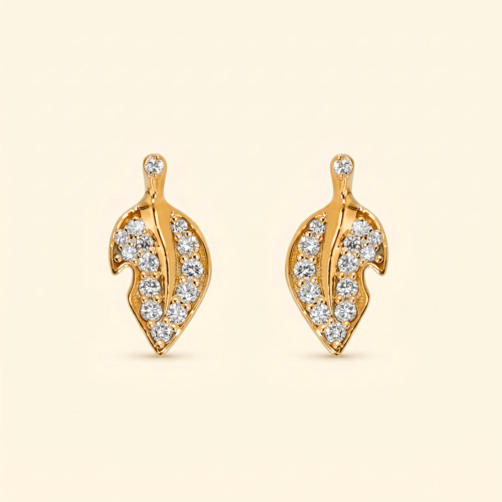 Diamond Leaf Stud Earrings