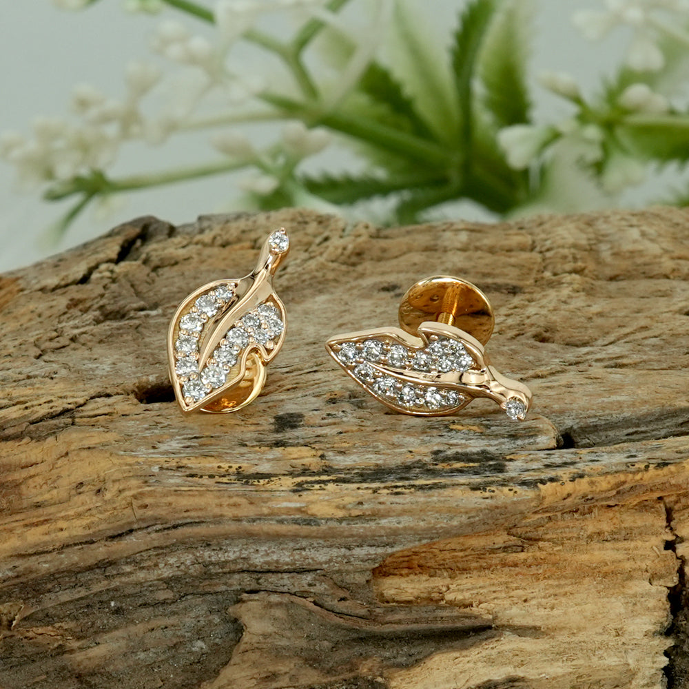 Diamond Leaf Stud Earrings